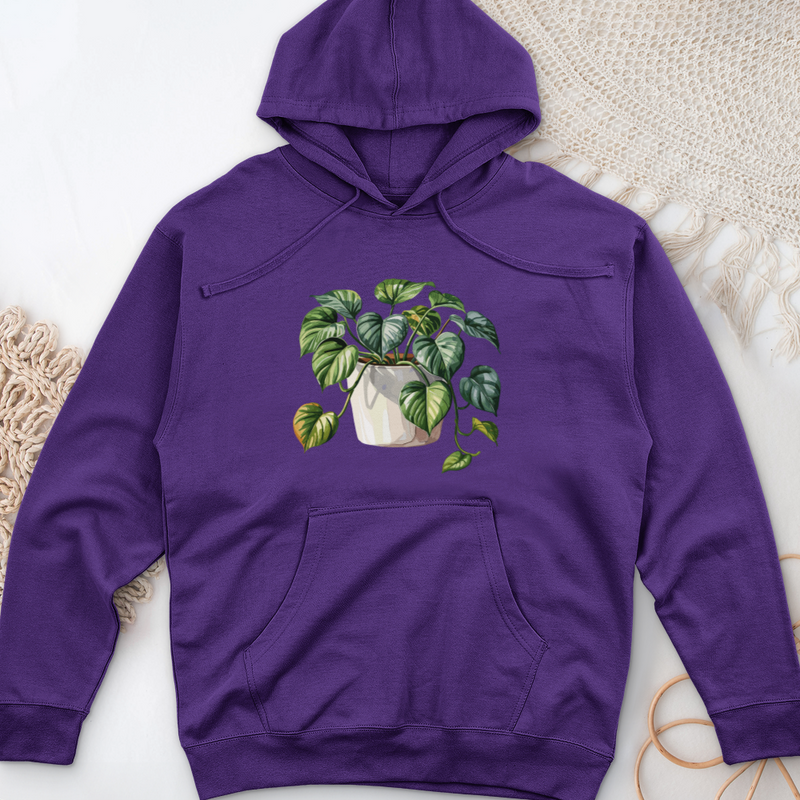 Watercolor Pothos Plant Midweight Hooded Sweatshirt