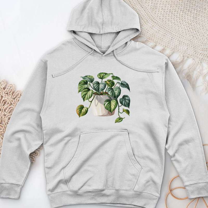 Watercolor Pothos Plant Midweight Hooded Sweatshirt